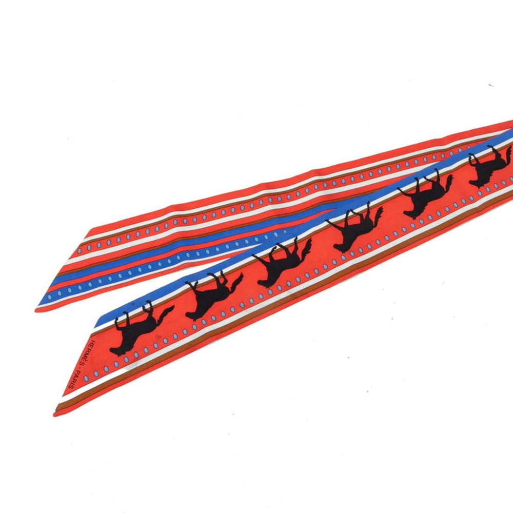 Hermes Twilly Sequences scarf muffler, red/multicolor silk, women's.